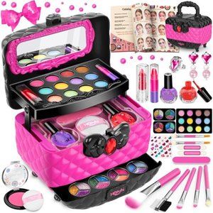 41 Pcs Makeup Kit, Washable Makeup Set Toy with Cosmetic Case  For Kids